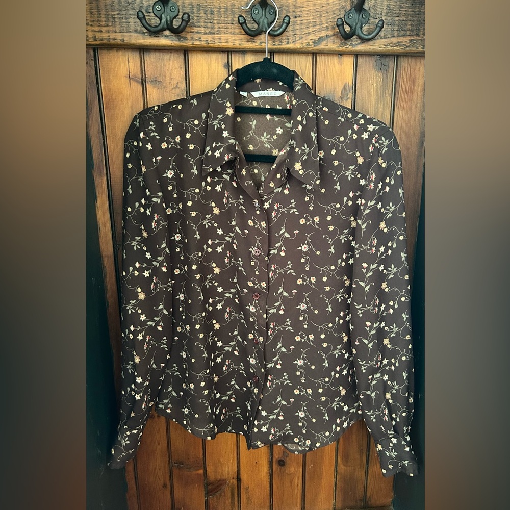 MANGO brand brown floral print blouse